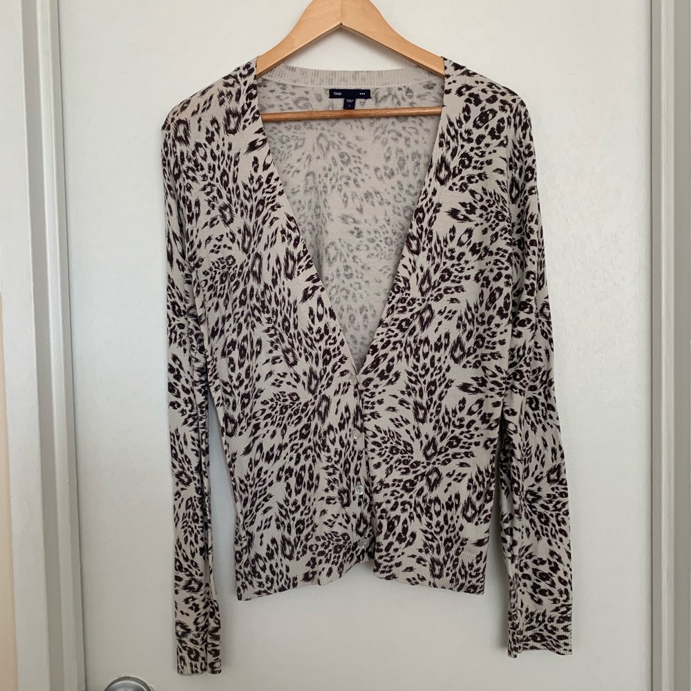 Gap Deep V-Neck Animal Print Cardigan